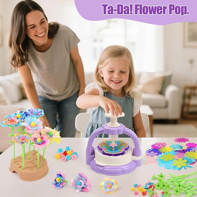 IQBOX Fabric Flower Bouquet Kit, Toys for Kids 4 5 6 7 8 Year Old – Build Your Own Flower Market, Open-Ended STEM DIY Craft Kits for Girls – Creative Birthday Gifts, Perfect for Preschool