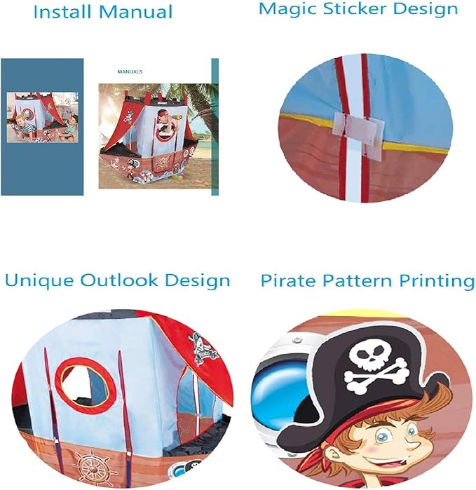 Upgrade Kids Play Tent Pirate Ship Playhouse for Toddler Indoor Outdoor Tents with Pirate Toys Gift for Boys Girls 66x53 Inch
