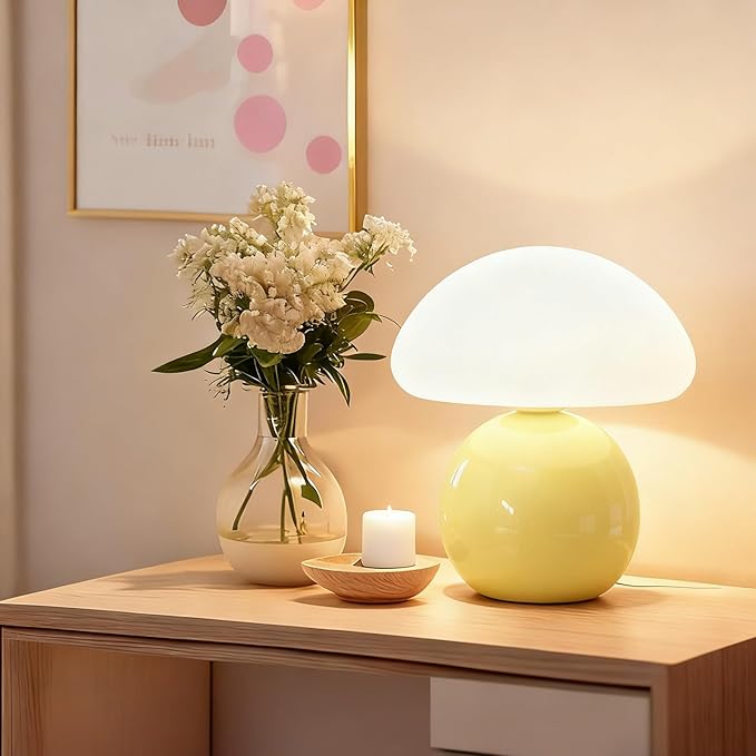 Aesthetic Room Decoration, Bedroom nightstand lamp, Yellow Mushroom Table lamp, Small lamp, Warm Light ambiance, Special lamp for Bedtime Reading/Nighttime Navigation