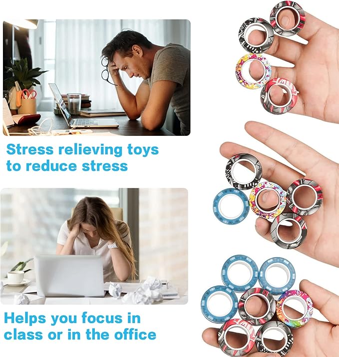 36Pcs Magnetic Rings Fidget Toys Spinner Set Halloween Party Favors,Finger Magnet Rings Endless Hours of Fun ADHD Stress Relief Fidget Spinner for Relieve Anxiety Birthday for Adults Teens Kids