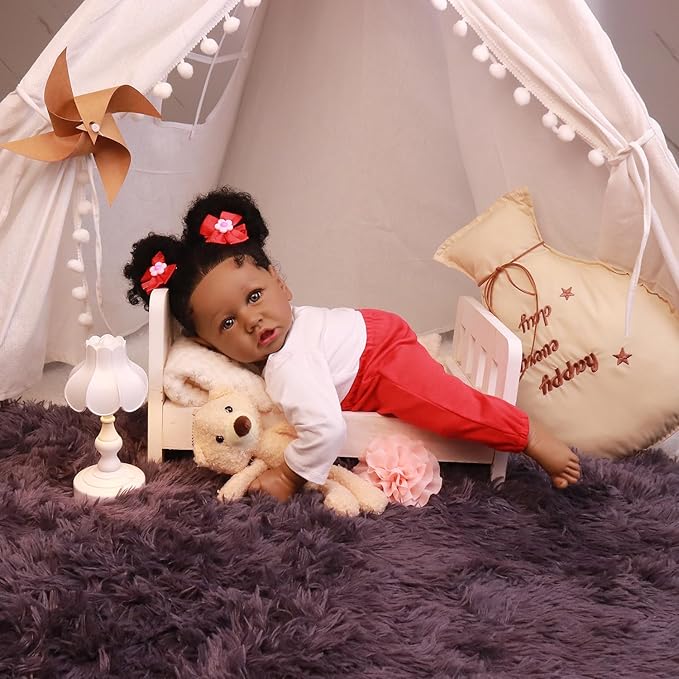 HOOMAI Lifelike Reborn Baby Dolls with Soft Body African American Realistic Girl Doll 22.8 Inch Best Birthday Gift Set