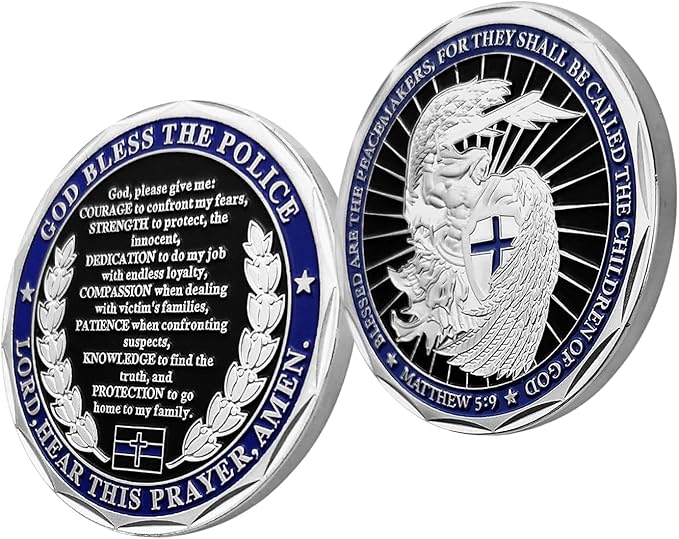 Saint Michael Police Challenge Coin - Thin Blue Line Law Enforcement Coin - Police Officer Prayer & God Bless The Police Commemorative Gift - Collectible Thank You Coin for Officers & Supporters