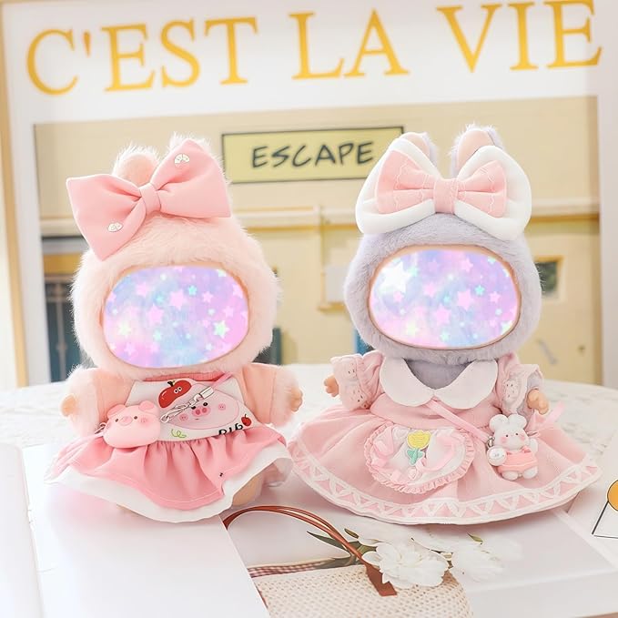 17cm Doll Clothes Set, 2 Pieces Dress Skirt Outfit Set for 6.7inch Doll Suit, Cute Fashion Bowknot Clothes Accessories for 1st/2nd/3rd Gen Dolls Play & Display Pink
