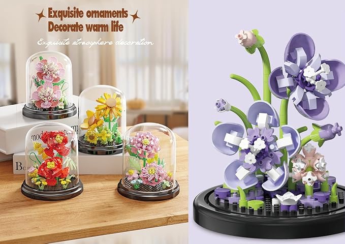 Eternal Love Home Bouquets Dust Cover Set Building Toy Creative Assembly Bonsai Tree, Ideal for Valentine's Anniversaries Birthday