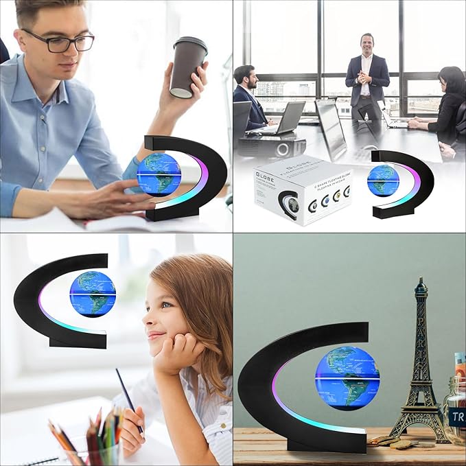 Gresus Upgraded Magnetic Levitation Floating Globe with C Shape Base, Floating World Map Globe with LED Lights, Great Fathers Students Business Boyfriend Birthday Gift for Home Desk Decoration ( will light up)