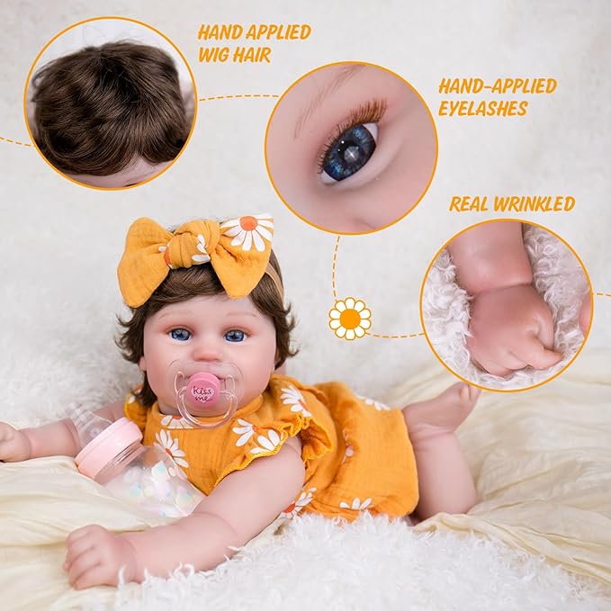 Aori Lifelike Reborn Baby Dolls - 20'' Realistic Laughing Newborn Baby Girl with Weighted Cloth Body and Wig Hair, Reborn Doll Gift for Girls Kids Adults 3+
