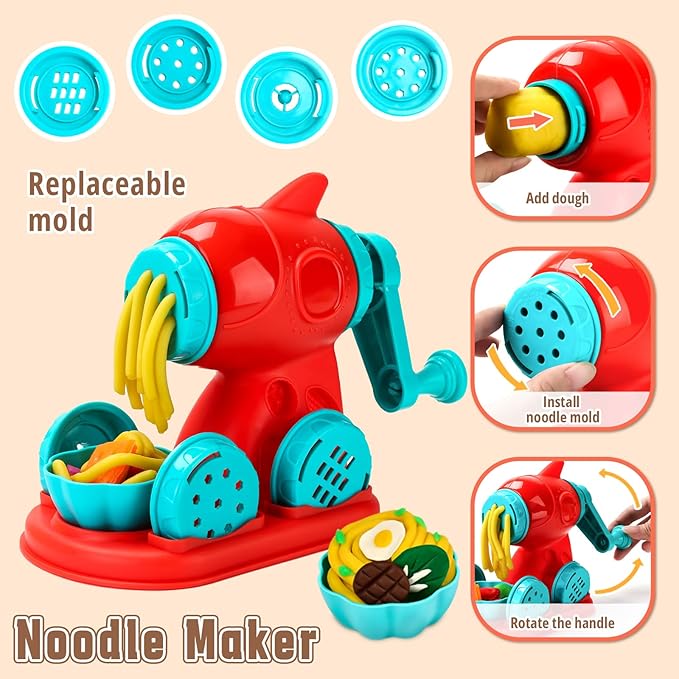 4 in 1 Dough Sets 70 PCS for Kids Ages 4-8, Dough Tools Kit with Ice Cream Noodle Hamburger Cake Maker Machine, Kitchen Creations Art Crafts Food Play Toys for Boys Girls Ages 3+