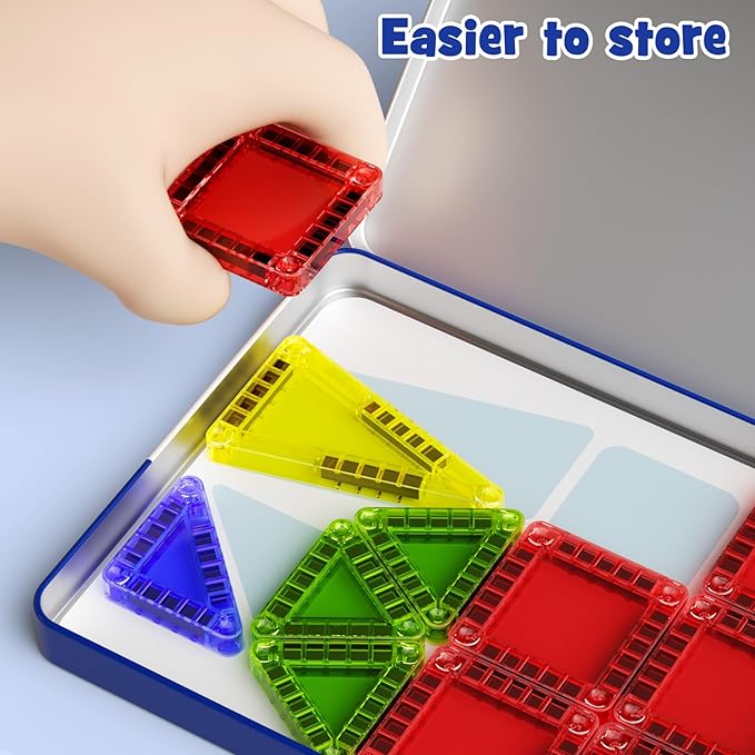 Mini Magnetic Tiles Building Blocks, Portable Travel Construction Set, STEM Toddler Puzzle Birthday Gift Toys for Children Ages 3 4 5 6 7 8