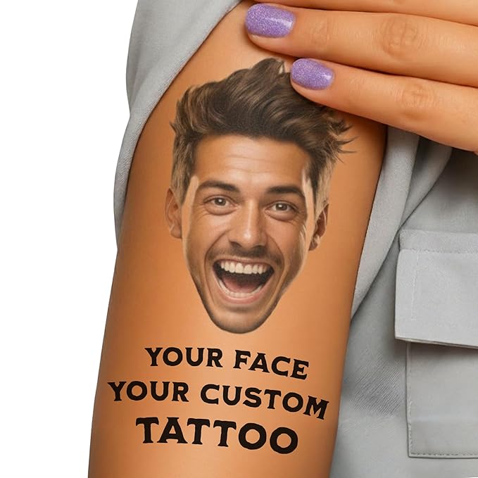 Party Pack 12-Pack - Custom Temporary Tattoos with Your Face | Funny Personalized Face Tattoos for Parties, Weddings & Events | Unique Fake Tattoos with Photo | Made in USA