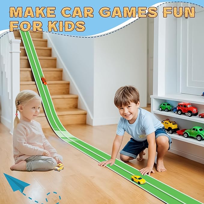 Flex Track 15 Ft Starter Set, Flexible Race Car Ramp Track for Ages 3 & Up with Suction Cups Compatible with Diecast 1/64th Cars