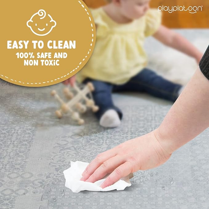 Play Platoon Large Baby Play Mat for Floor 9 Tile 72 x 72 in - Extra-Thick Interlocking Foam Tiles 24 x 24 in - Soft Puzzle Mats for Playroom - Neutral Playmat Rug - Grey, Boho Modern