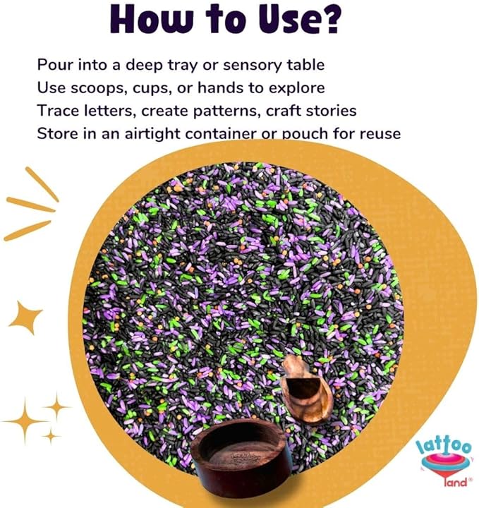 Halloween Sensory Bin Fillers for Kids Colorful Rice | Spooky Sensory Play Kit | DIY Halloween Theme Activity Rice Mix Imaginative Play| Halloween Kids Gift & Party Favors | Preschool Fun | 18 months+