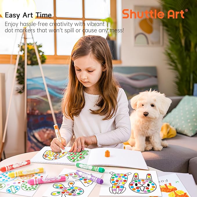 Shuttle Art Dot Markers, 36 Colors Washable with 135 Activity Sheets, 5 Activity Books, Fun Art Supplies for Kids Toddlers and Preschoolers, Non Toxic Water-Based Paint Daubers, Dot Art Markers
