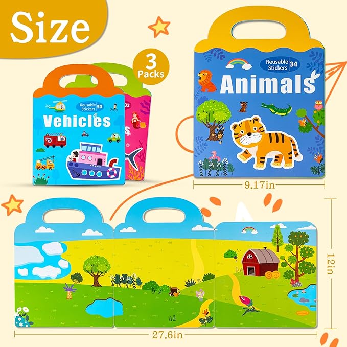 pinkking Magnetic Portable Playboard, Vehicles-Farm Animals-Ocean Animal 3 Set Activity Magnet Book for Toddler, Refrigerator Magnet Educational Learning Toys Travel Stickers Activity Books for Kids