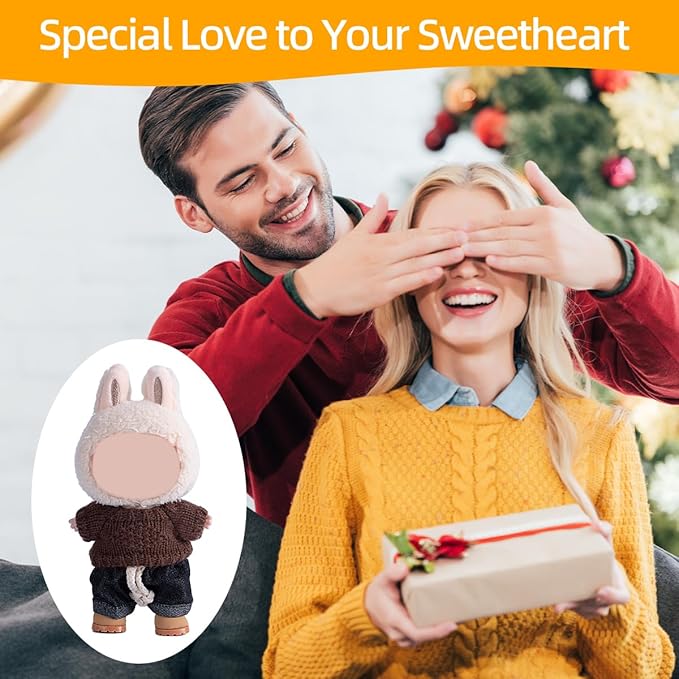 17cm Doll Clothes Set, Premium Jeans & Knitted Sweater Outfit for 17cm 15cm Dolls, Cute Dress Up Fashion, No Doll Included (E, 17cm/15cm)
