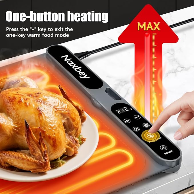 Warming Mat for Food, Food Warmers for Parties Buffet, Foldable Food Warming Mats for Countertops and Daily Use with Timer and 7 Temperature Levels, with one-touch heating button, 15"x23.6"