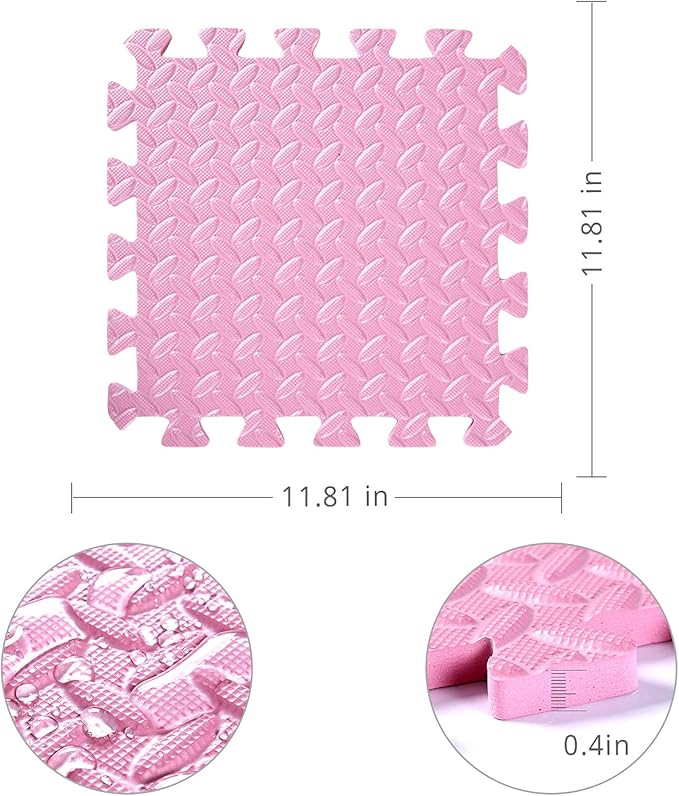 36 Tiles Foam Play Mat for Baby, 0.4 Inch Thick Foam Interlocking Floor Mats, Soft Non-Toxic Baby Playmat, Solid Colored Puzzle Play Mat Kids Floor Mats for Toddler(Beige/Pink)