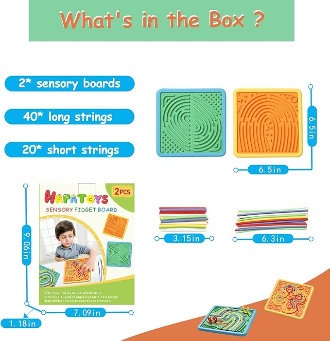 Sensory Activity Board for Kids & Adults:Double-Sided Stress Relif Sensory Board Toys with 40 Strings & Storage Bag | Quiet Fidget Board for ADHD & Autism Boys Girls Ages 3 4 5 6 7 8 9 10（2PCS