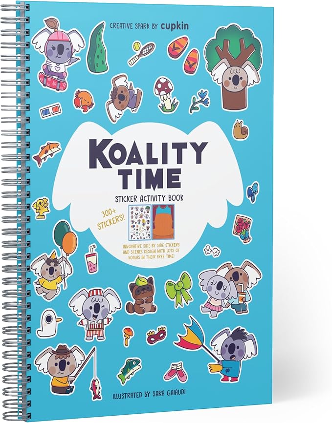 CUPKIN Koalas Sticker Book Activity for Kids, Toddler Airplane Travel Essentials, 300+ Koala Stickers for Children + 8 Scenes + Coloring Pages, Koala Bear Lover Gift Kids Crafts for Ages 2–8
