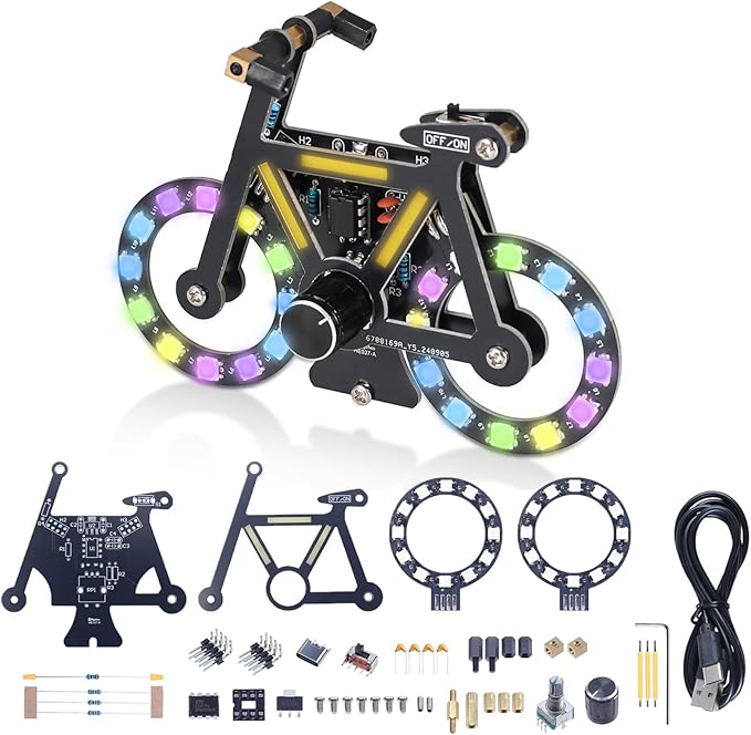 LED Bike Soldering Practice Kit, ICSTATION Knob Control Bicycle Soldering Project With 5 Lighting Modes DIY Bike Kit With LED Filament Brightness Adjustable for Students Education Halloween Present