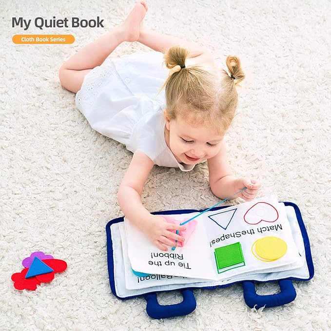 Jollybaby Quiet Book Montessori Toys, Toddlers Travel Toy, Preschool Learning Activities Early Educational Busy Book with 10 Sensory Activities for Boys & Girls, Zipper (Blue)