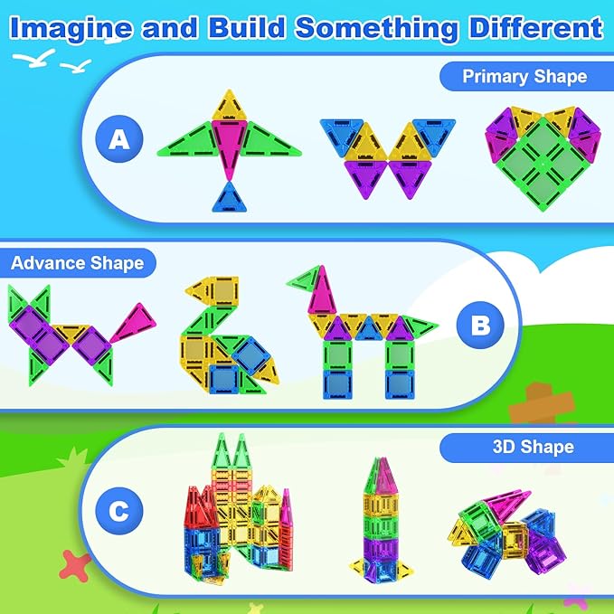 Mini Magnetic Tiles, 58PCS Travel Magnetic Tiles with Iron Box, STEM Educational Construction Toys for Kids Ages 3+, Portable Building Toys Gift for Boys & Girls