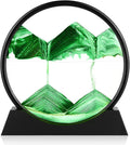 Moving Sand Art Picture - 3D Quicksand Painting Decor - Round Glass 3D Deep Sea Sandscape - Relaxing Home Decoration Desk Toys for Home Office Desk Mantle Bookshelf- (Green, 7 in)