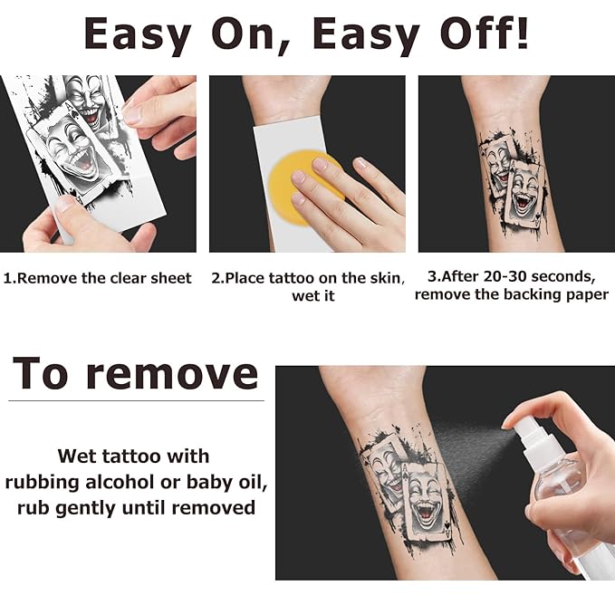 Casino Temporary Tattoos (77 Sheets), Fake Tattoo for Adults and Kids, Waterproof Fake Body Tattoo Stickers for Halloween, Parties, Cosplay, Casino Night - Realistic Poker/Dice/Skull/Chicano Designs