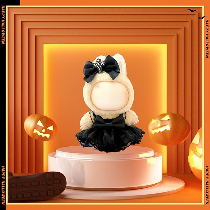 17cm Doll Clothes Set, Halloween Themed Outfit, Black Lace Dress with Devil Wings and Bow for 6.7inch Dolls Suit, Cute Fashion Dress Up Clothes Accessories for 1st/2nd/3rd Gen Doll