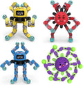 4Pcs Transformable Fidget Spinners for Kids Sensory Fidget Toys Teens Quiet Airplane Road Trip Travel Activities Essential Stocking Stuffers Bulk Gifts for Boys Girls Toddlers Autism ADHD B