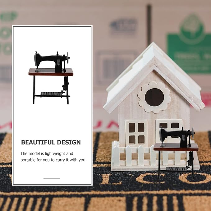 Zerodeko Miniature Sewing Machine, 1:24 Mini Vintage Sewing Machine Model Dollhouse Furniture Accessories Tabletop Decorations Birthday Festival for Kids Toddler (2)