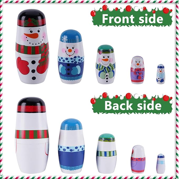Nesting Dolls, Nesting Easter Eggs Toys, Wooden Handmade Matryoshka Dolls for Kids Birthday or Home Decoration (Snowman)