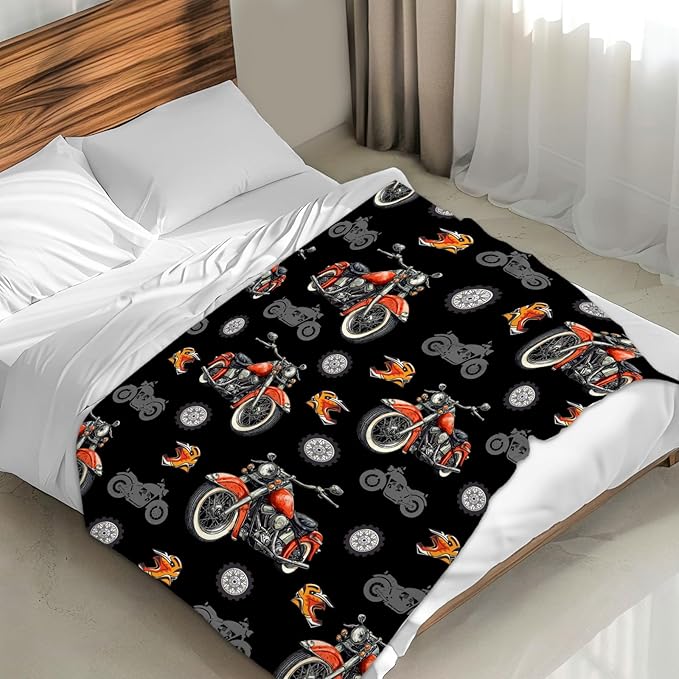 Blanket for Kids Adults Motorcycle Throw for Boys Men, 50x60 Inches Comfy Lightweight All Season Throw Blankets for Sofa Couch Bed Office