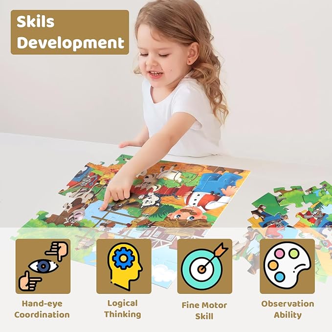 Jumbo Floor Puzzle for Kids, Large Jigsaw Puzzles 48 Piece for Kids Ages 3-5,Preschool Learning & Education Toys, Gifts for 4-8 Year Old Boys and Girls (Farm Human)