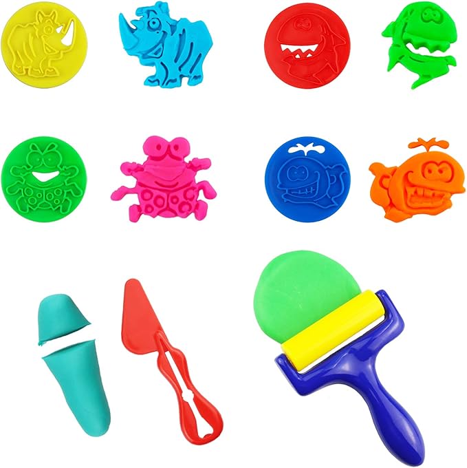 FRIMOONY Plastic Dough Tools for Kids, with Capital Letters, Cookie Cutters, Stamps, Multi-Color, 61 Pieces