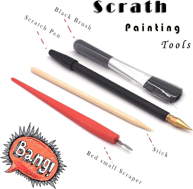 Rainbow Painting Scratch Paper By BOTEEN, City Series Night Scene,Scratch Painting Creative Gift,Scratchboard for Adult and Kids,with 4 Tools,Size:11.7''x8.3''（A4）（8PACK）