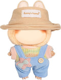 17cm Design Clothes for Labubu - Kawaii Chic Style Set for 17cm Dolls, Cute Doll Outfit with Accessories - Colorful T-Shirt + Star Light Blue Romper + Oatmeal Hat (Clothes Only)