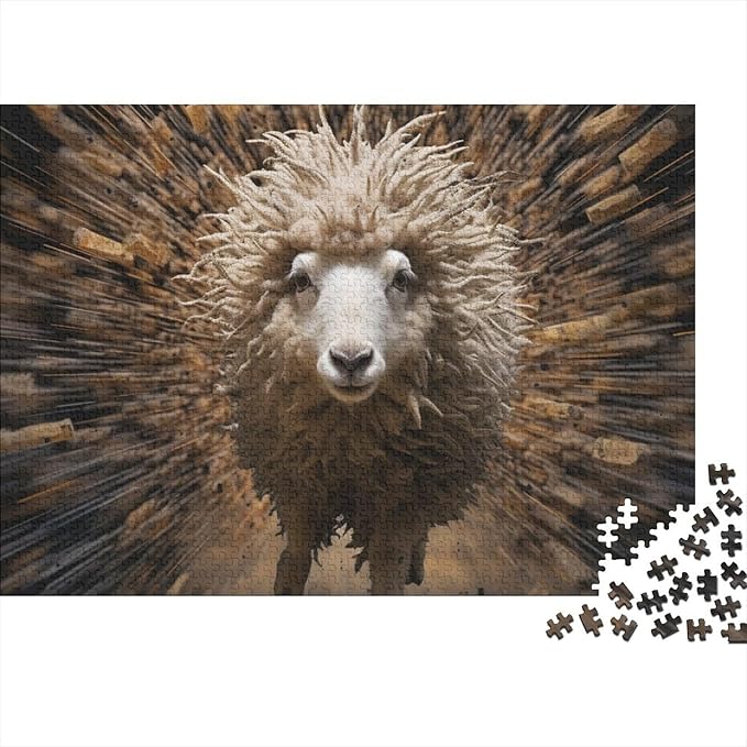 Sheep Thickened Wooden Jigsaw Puzzles for Adults Fun 1000 Pieces 3D Animal Education Game Toy Intellectual Game Stress Relief Toy Decoration Relaxation and Intelligence 1000pcs (75x50cm)