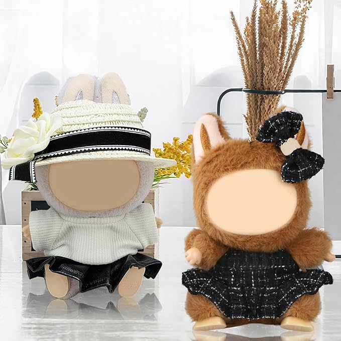 4 Sets Clothes for LABUBU Doll (NO Doll), Handcrafted Crochet Accessories for LABUBU About 6.7'' Dolls, Premium Outfit-Cute Clothes for Dress up Unique Style (White Package Box+Clothing Sets)