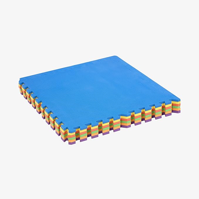 FlooringInc's Rainbow & Natural Harmony Playmat - Kid Safe Foam Floor Tiles with Removable Edges - 2'x2', 1/2" Thick (Rainbow, 24 Tile Pack)