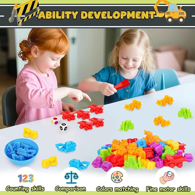 Sorting Colors Counting Game for Kids Car Matching Toys with Sorting Cups and Games Dice, Montessori Preschool Learning Activities Gifts for Toddlers Kids 3 4 5 6 +