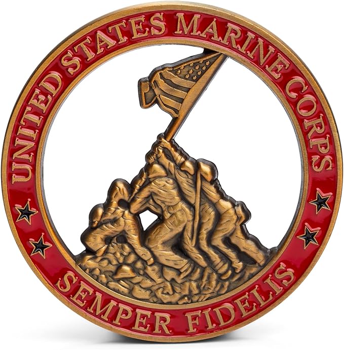Marine Corps Iwo Jima USMC Challenge Coin with Actual Sands of Iwo Jima - Marine Corps Gifts Disabled Vet Owned Business - Iwo Jima Coin