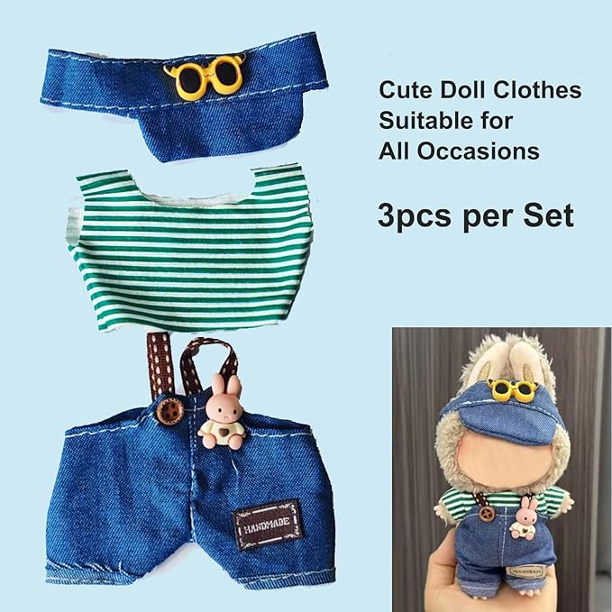 Clothes for 17cm Doll (No Doll)- 3 Sets Premium Handmade Clothes for LBB Dolls, Adjustable Kawaii Outfits for 17cm Collectibles | Stylish Fashion for Play Display Holidays