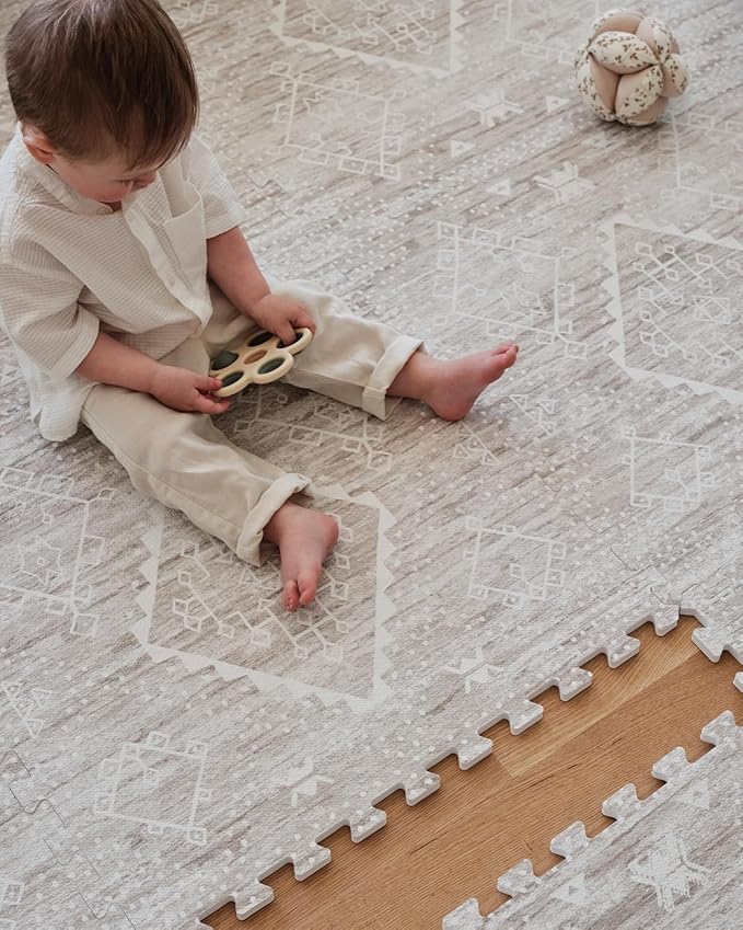 House of Noa Baby Play Mat – 4x8 Driftwood Ula – Set of 8 Tiles – Cushioned EVA Foam Play Mat for Floor, Soft Interlocking Baby Crawling Mats for Hard Floors