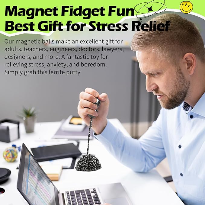 Fidget Magnet Toy Stone Smile Ferrite Putty with 2 Big Magnet Beads, Smooth Magnetic Ferrite Magnet Rock Ball Fidget Toy Science Kit, Office Desk Toy Decoration Gift for Adults