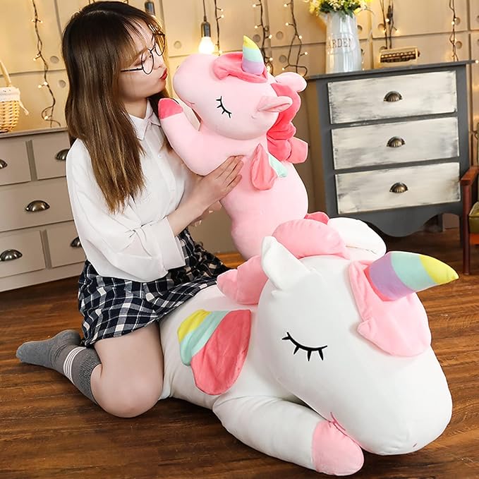 Unicorn Plush Hugging Pillow, Big Unicorn Stuffed Animal Body Pillow Toy Gifts for Kids, Valentine, Christmas (White, 39.3 in)