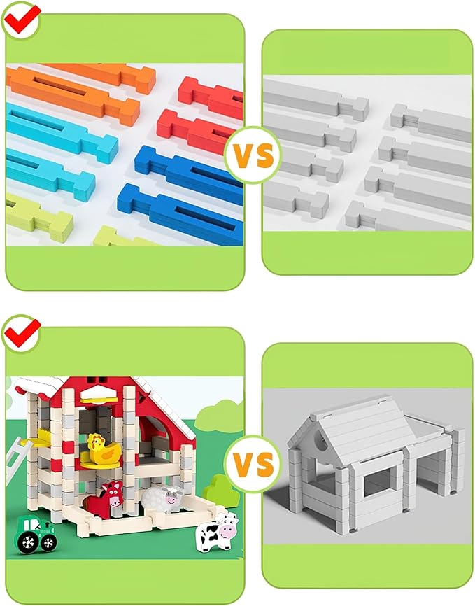 162PCS Wooden Building Blocks Set for Toddlers, Construction City Stacking Toys, Preschool Learning Educational Toys for Kids 3+ Years Girls and Boys (Police Station)
