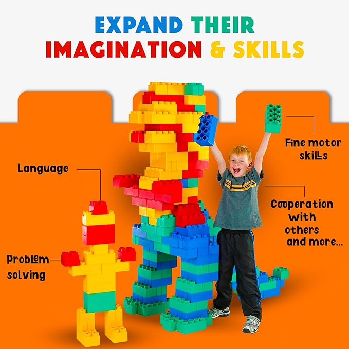 BiggoBlocks Big Blocks for Kids Ages 4-8, Indoor & Outdoor Blocks for Kids Jumbo Games, Large Building Blocks (24 PC) Beginner Set