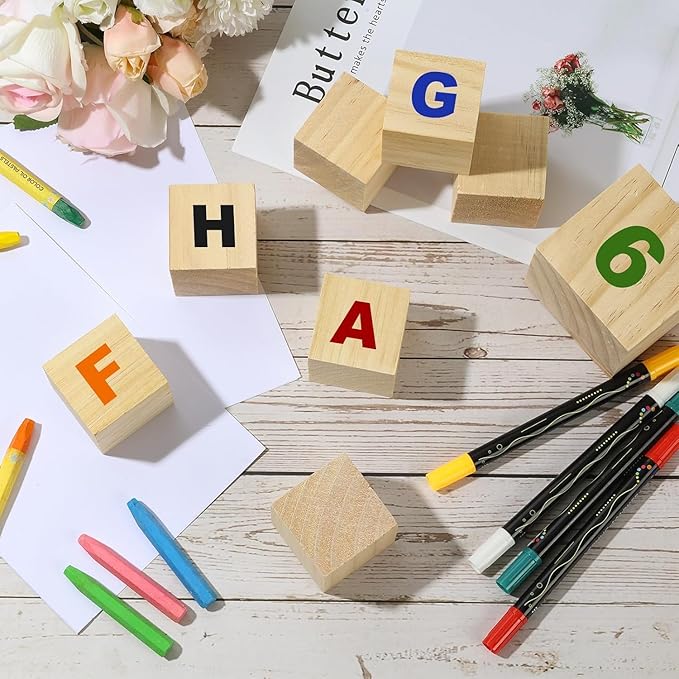 30PACK Wooden Blocks for Crafts, Unfinished Wood Cubes Blocks, 2 Inch Natural Wood Square Blocks, Wooden Cubes for Arts and Crafts and DIY Projects
