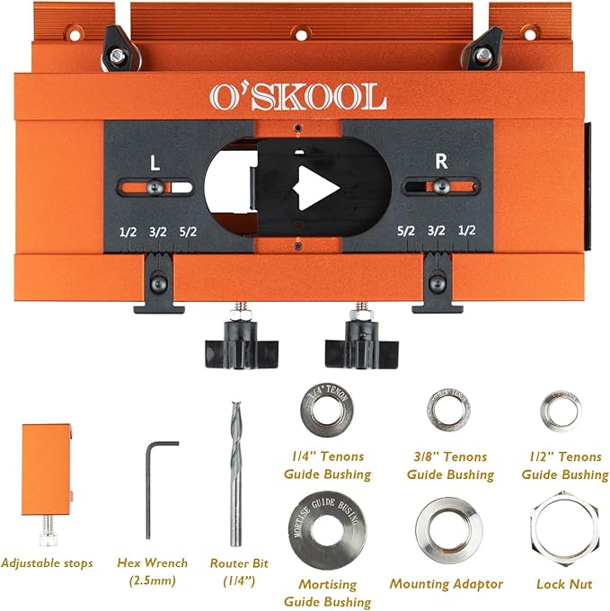 O'SKOOL Mortise and Tenon Jig is Ideal for cabinets, Chairs, and Table Construction Using a Plunge Router